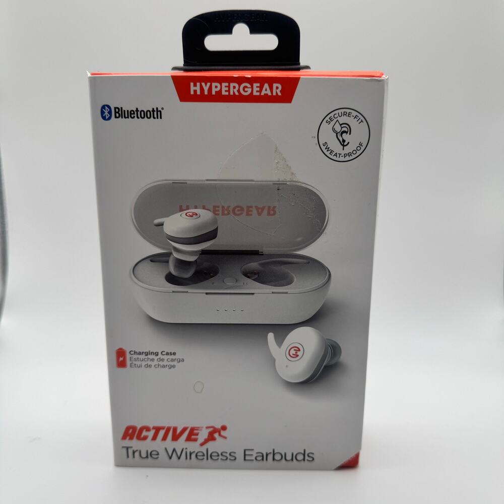 HyperGear Active True Wireless White Earbuds Portable Charging Case